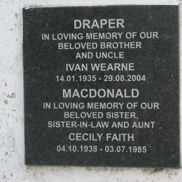 DRAPER Ivan Wearne 1935-2004 :: MACDONALD Cecily Faith 1938-1985