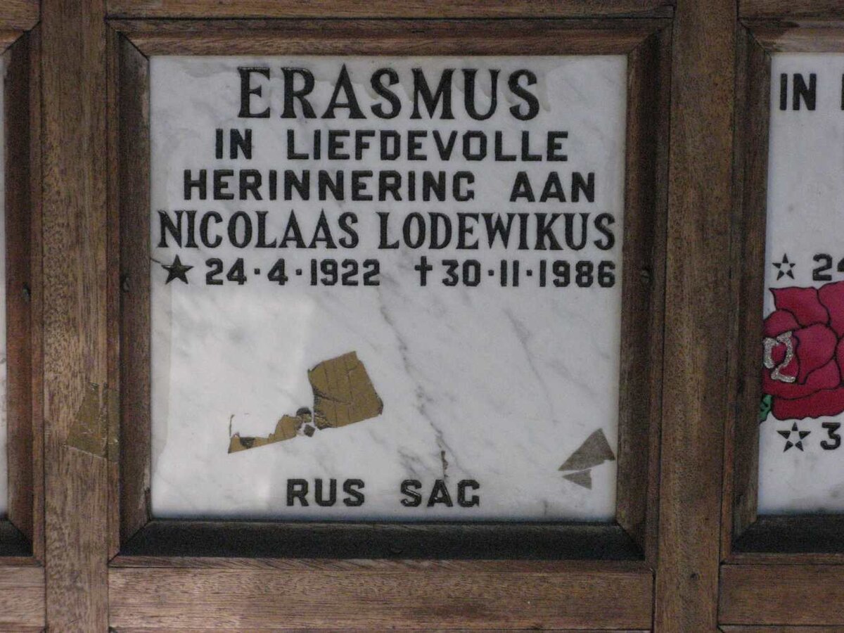ERASMUS Nicolaas Lodewikus 1922-1986