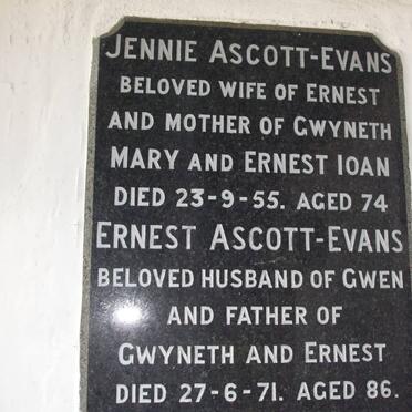 EVANS Ernest, ASCOTT -1971 &amp; Jennie -1955