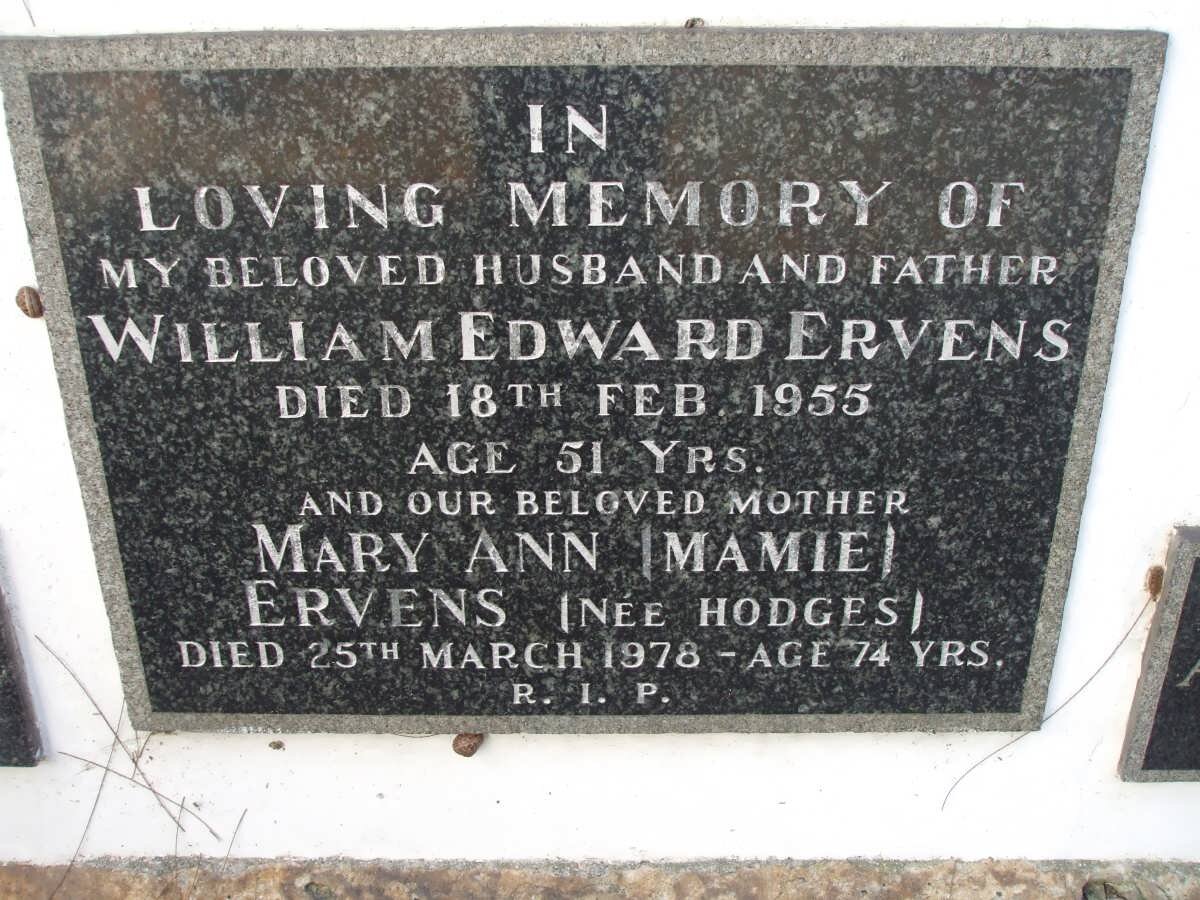 ERVENS William Edward -1955 &amp; Mary Ann HODGES -1978