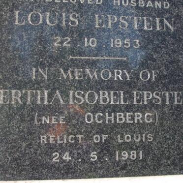 EPSTEIN Louis -1953 &amp; Bertha Isobel OCHBERG -1981