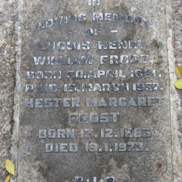 FROST Lucuis Henry William 1881-1957 &amp; Hester Margaret 1883-1973