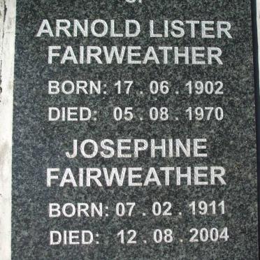 FAIRWEATHER Arnold Lister 1902-1970 &amp; Josephine 1911-2004