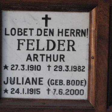 FELDER Arthur 1910-1982 &amp; Juliane BODE 1915-2000