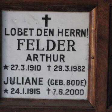 FELDER Arthur 1910-1982 &amp; Juliane BODE 1915-2000
