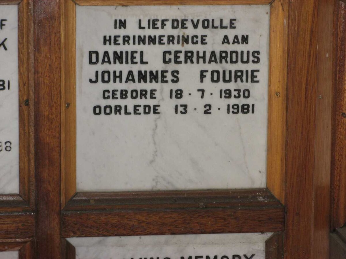 FOURIE Daniel Gerhardus Johannes 1930-1981