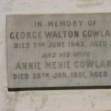 GOWLAND George Walton -1943 &amp; Annie Menie -1951