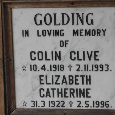GOLDING Colin Clive 1918-1993 &amp; Elizabeth Catherine 1922-1996