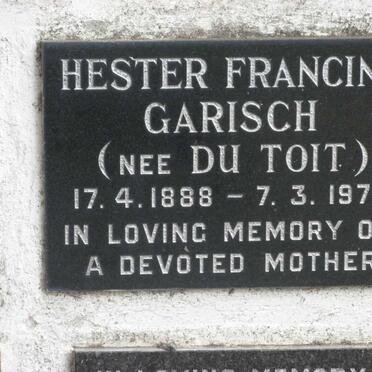 GARISCH Hester Francina nee DU TOIT 1888-1978