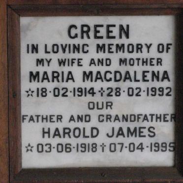 GREEN Harold James 1918-1995 &amp; Maria Magdalena 1914-1992