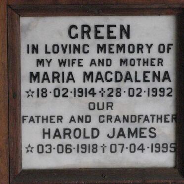 GREEN Harold James 1918-1995 &amp; Maria Magdalena 1914-1992