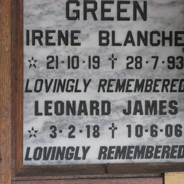 GREEN Leonard James 1918-2006 &amp; Irene Blanche 1919-1993