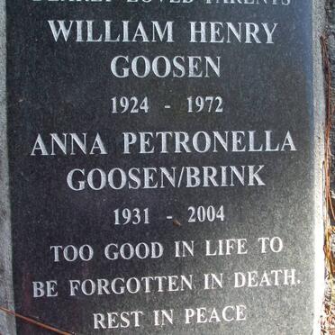 GOOSEN William Henry 1924-1972 &amp; Anna Petronella BRINK 1931-2004