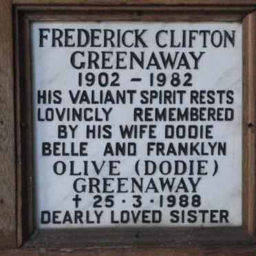 GREENAWAY Frederick Clifton 1902-1982 &amp; Olive -1988