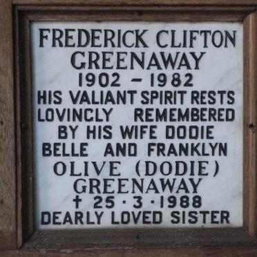 GREENAWAY Frederick Clifton 1902-1982 &amp; Olive -1988