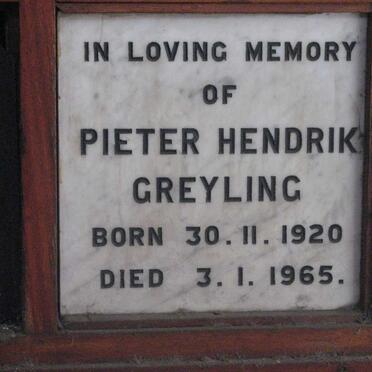 GREYLING Pieter Hendrik 1920-1965
