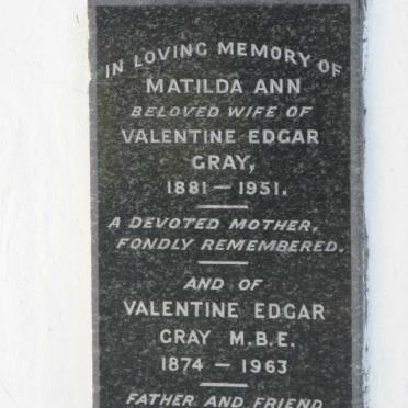 GRAY Valentine Edgar 1874-1963 &amp; Matilda Ann 1881-1951