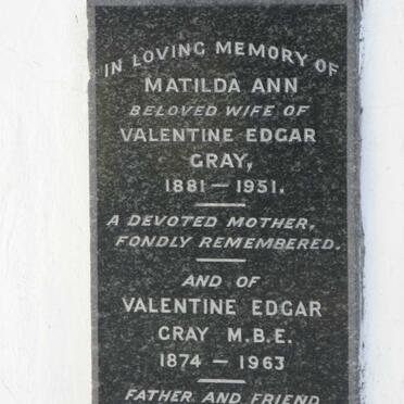 GRAY Valentine Edgar 1874-1963 &amp; Matilda Ann 1881-1951