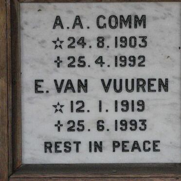 GOMM A.A. 1903-1992 :: VAN VUUREN E. 1919-1993