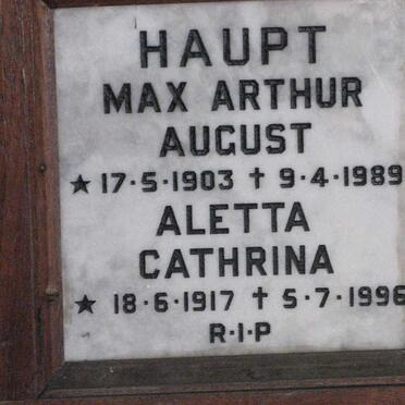 HAUPT Max Arthur August 1903-1989 &amp; Aletta Cathrina 1917-1996