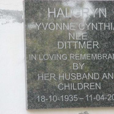 HALGRYN Yvonne Cynthia nee DITTMER 1935-2001