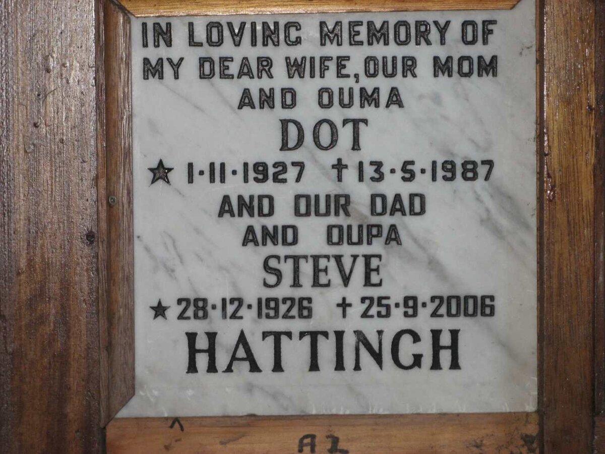 HATTINGH Steve 1926-2006 &amp; Dot 1927-1987