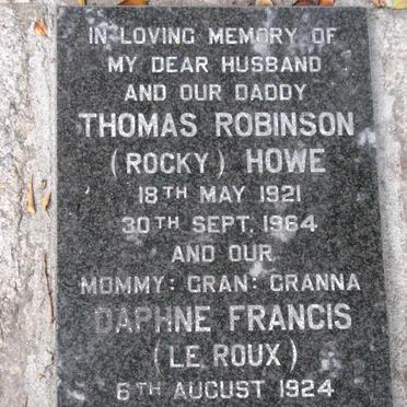 HOWE Thomas Robinson 1921-1964 &amp; Daphne Francis LE ROUX 1924-1998
