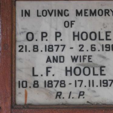 HOOLE O.P.P. 1877-1961 &amp; L.F. 1878-1973