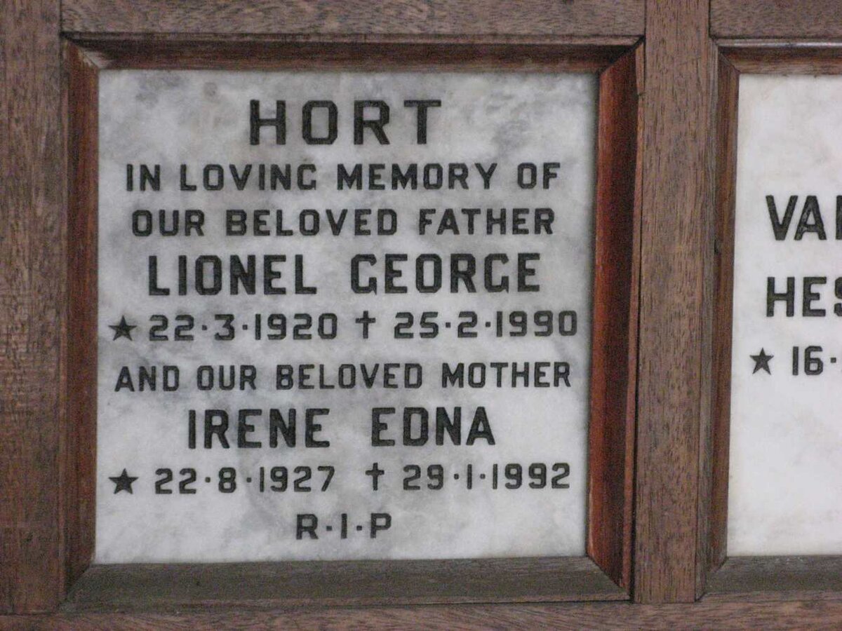 HORT Lionel George 1920-1990 &amp; Irene Edna 1927-1992