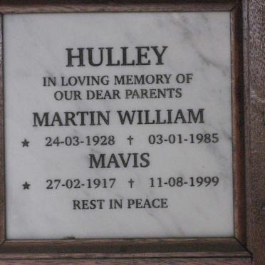 HULLEY Martin William 1928-1985 &amp; Mavis 1917-1999