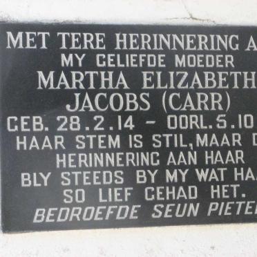 JACOBS Martha Elizabeth nee CARR 1914-1973