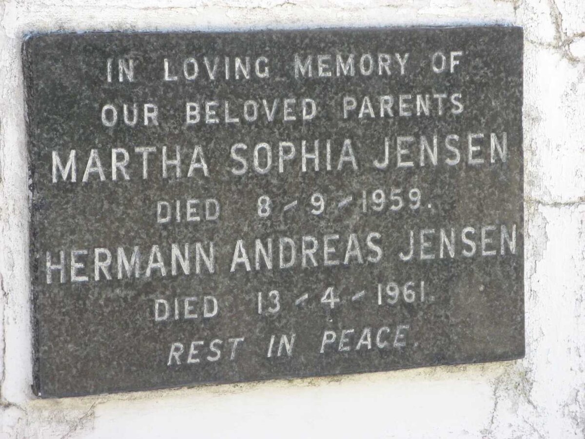 JENSEN Hermann Andreas -1961 &amp; Martha Sophia -1959