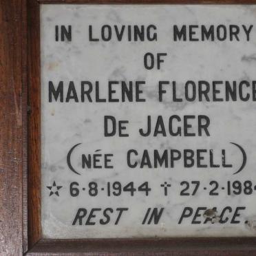 JAGER Marlene Florence, de nee CAMPBELL 1944-1984