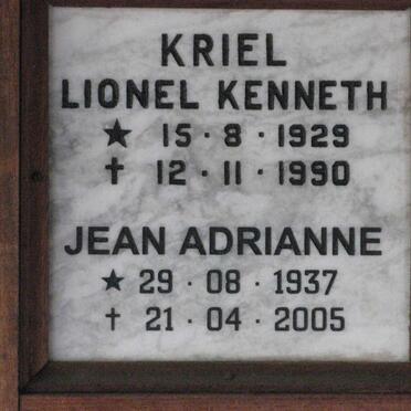 KRIEL Lionel Kenneth 1929-1990 &amp; Jean Adrianne 1937-2005