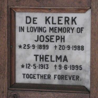 KLERK Joseph, de 1899-1988 &amp; Thelma 1913-1995