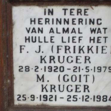 KRUGER F.J. 1920-1979 &amp; M. 1921-1984