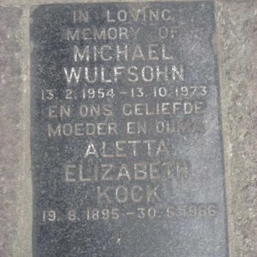 KOCK Aletta Elizabeth 1895-1986 :: WULFSOHN Michael 1954-1973