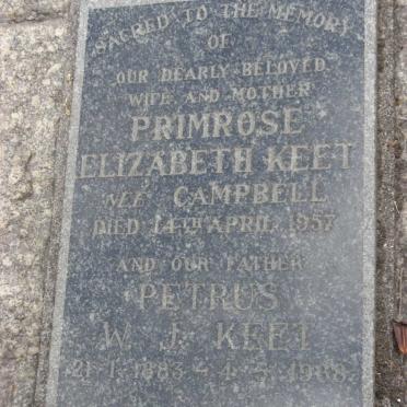 KEET Petrus W.J. 1883-19?8 &amp; Primrose Elizabeth CAMPBELL -1957