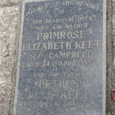 KEET Petrus W.J. 1883-19?8 &amp; Primrose Elizabeth CAMPBELL -1957