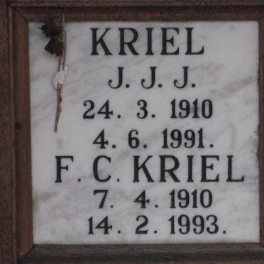 KRIEL J.J.J. 1910-1991 &amp; F.C. 1910-1993