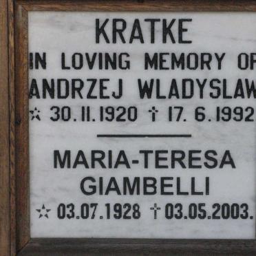 KRATKE Andrzej  Wladyslaw 1920-1992 &amp; Maria-Teresa GIAMBELLI 1928-2003