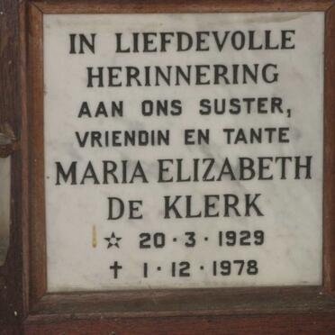 KLERK Maria Elizabeth, de 1929-1978