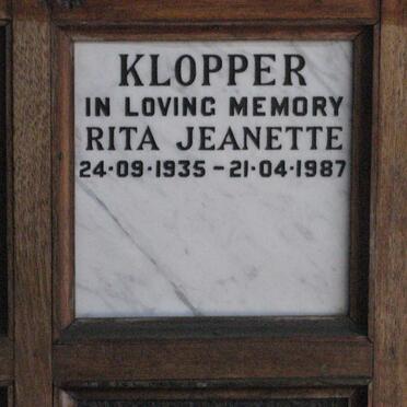 KLOPPER Rita Jeanette 1935-1987