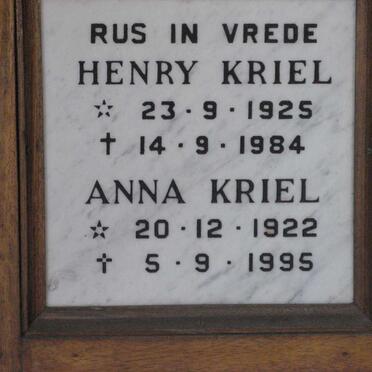 KRIEL Henry 1925-1984 &amp; Anna 1922-1995