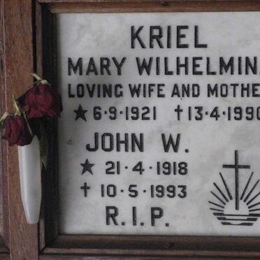 KRIEL John W. 1918-1993 &amp; Mary Wilhelmina  1921-1990