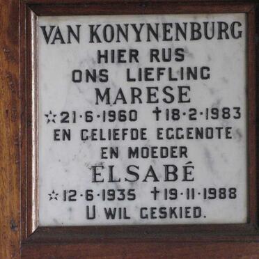 KONYNENBURG Elsabe, van 1935-1988 :: VAN KONYNENBURG Marese 1960-1983