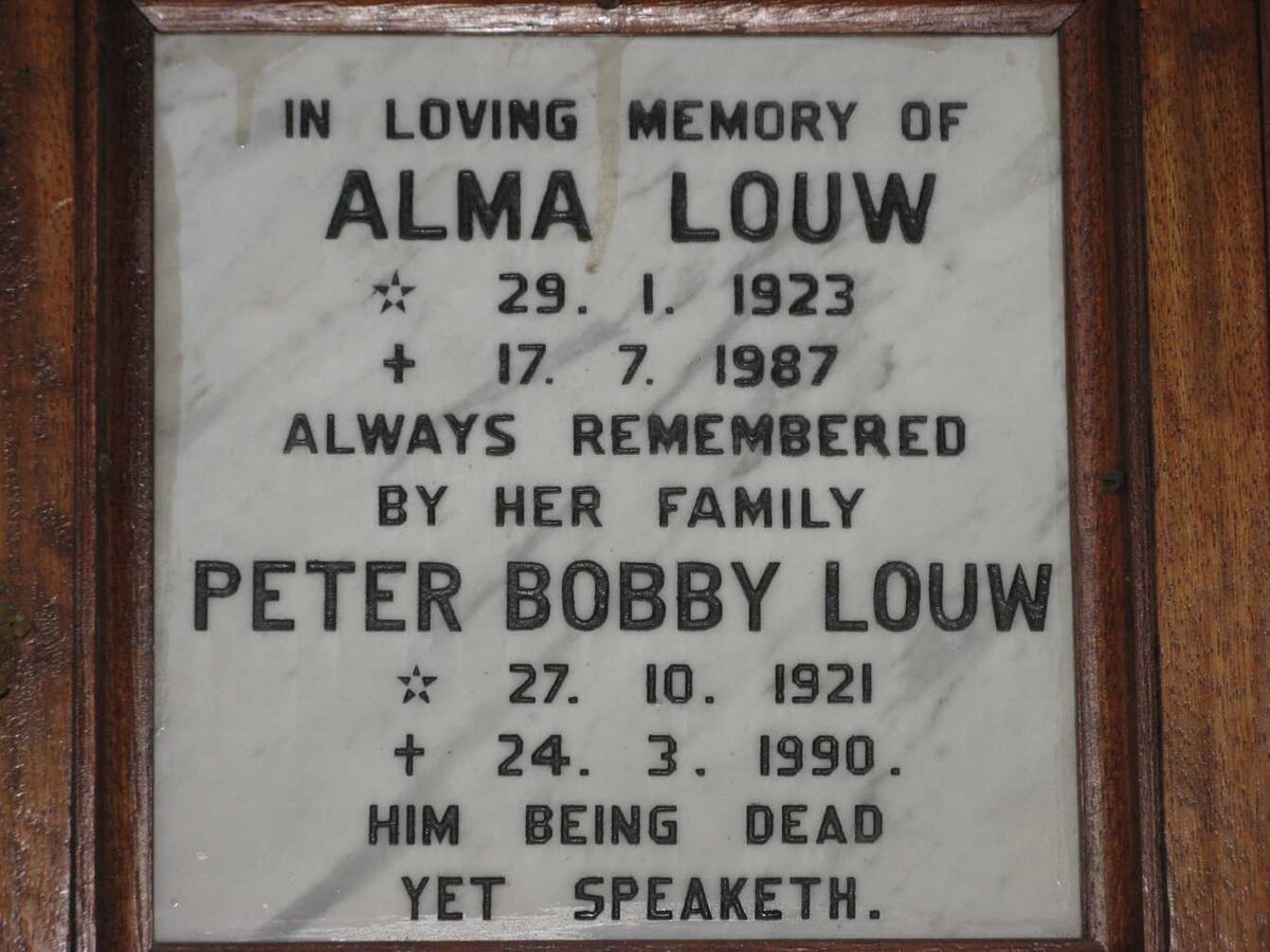 LOUW Peter Bobby 1921-1990 &amp; Alma 1923-1987