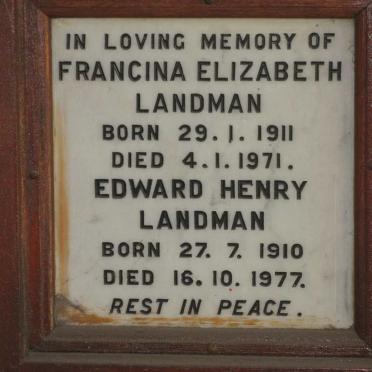 LANDMAN Edward Henry 1910-1977 &amp; Francina Elizabeth 1911-1971
