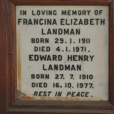 LANDMAN Edward Henry 1910-1977 &amp; Francina Elizabeth 1911-1971
