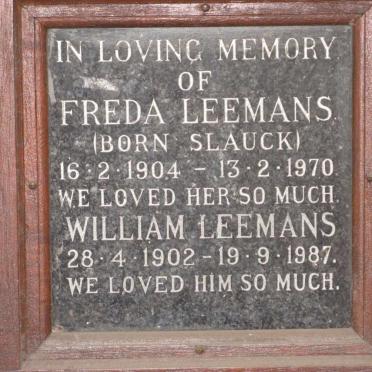 LEEMANS William 1902-1987 &amp; Freda SLAUCK 1904-1970